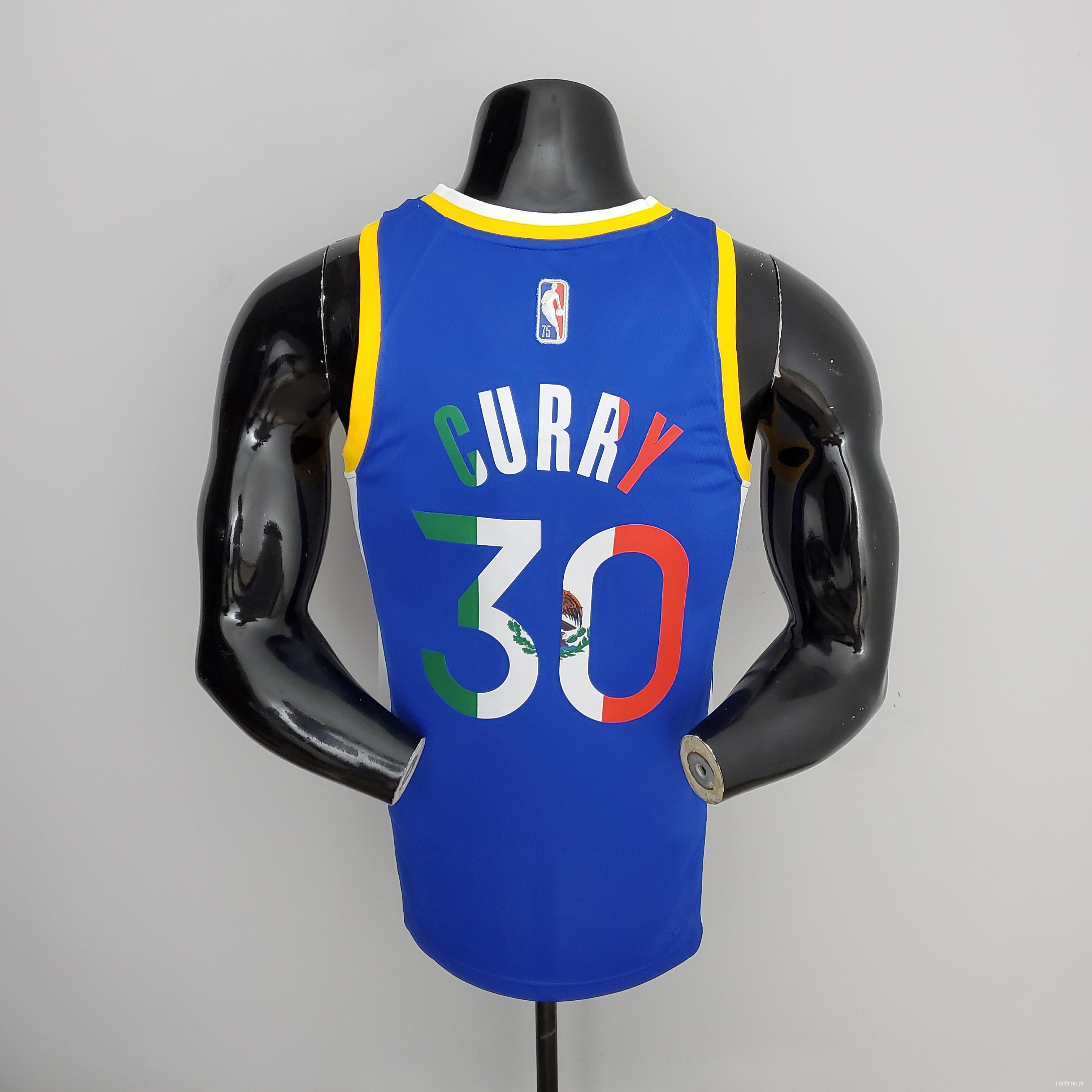 Retro 75th Anniversary Golden State Warriors CURRY#30 Mexico Blue NBA Jersey