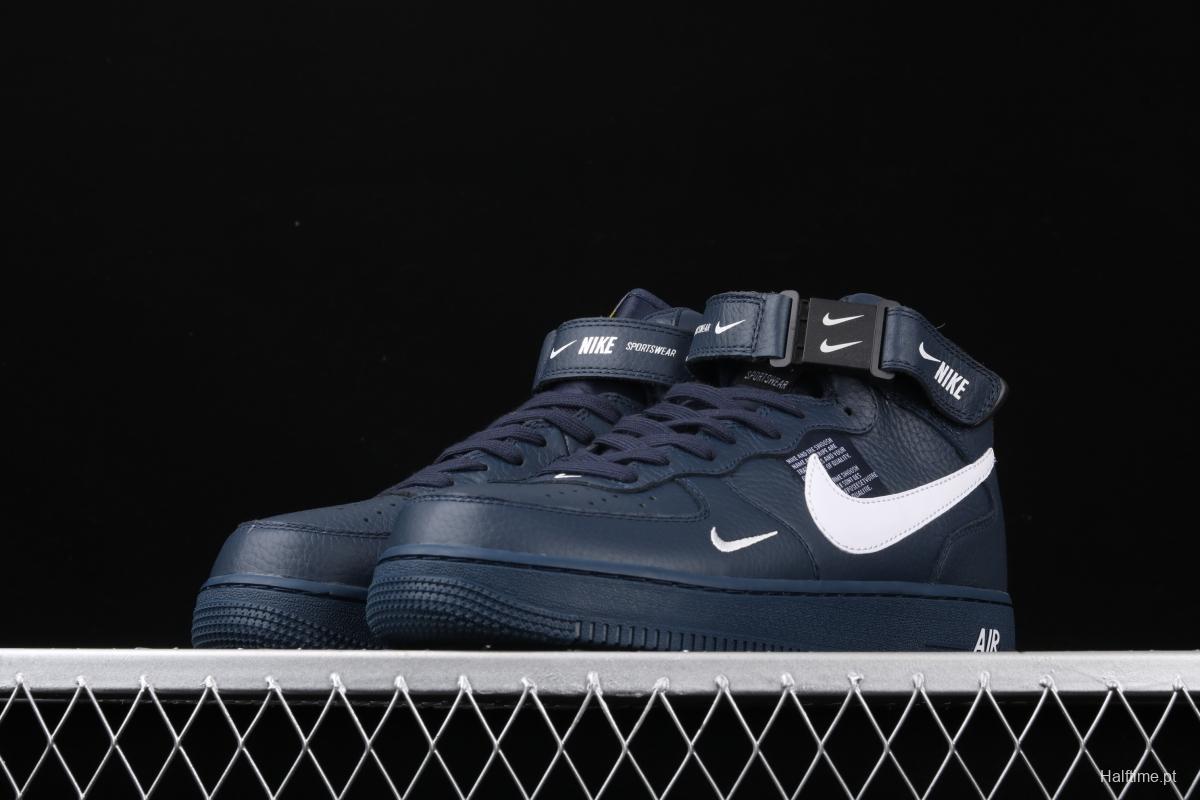 NIKE Air Force 1 Mid'07 Lv8 navy blue simple edition OW letter casual board shoes 804609-403