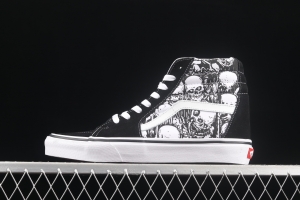 Vans Sk8-Hi Slim black and white skull printed high upper canvas casual shoes VN0A4BV6V8V