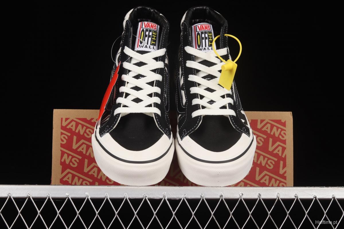 Vans Sk8-Hi Anaheim checkerboard black and white maple leaf print high-top casual shoes VN0A4VHE9Z9