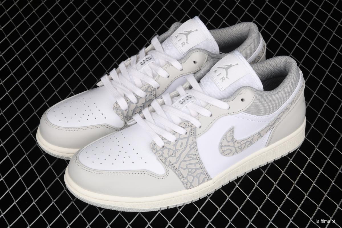 Air Jordan 1 Low Prm Elephant Print low side white ash explosion crack DH4269-100