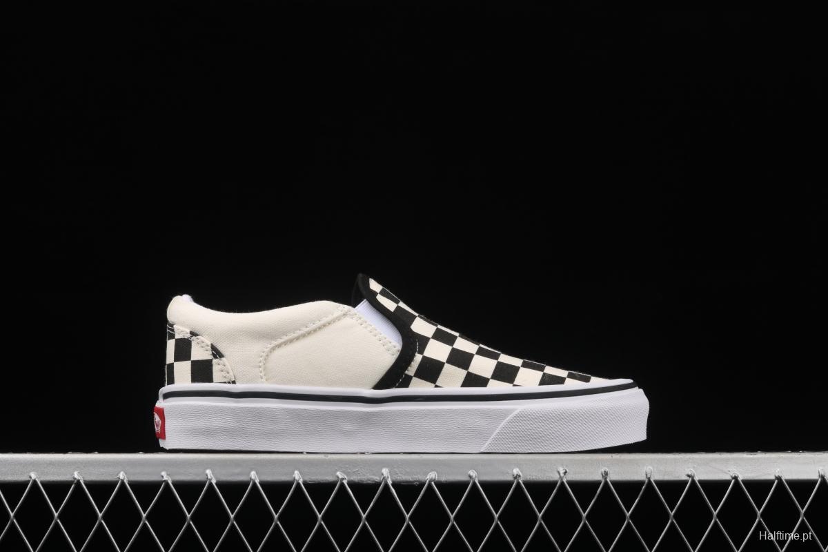 Vans Asher black and white checkerboard plaid Loafers Shoes retro low upper canvas casual shoes VN000SEQIPD