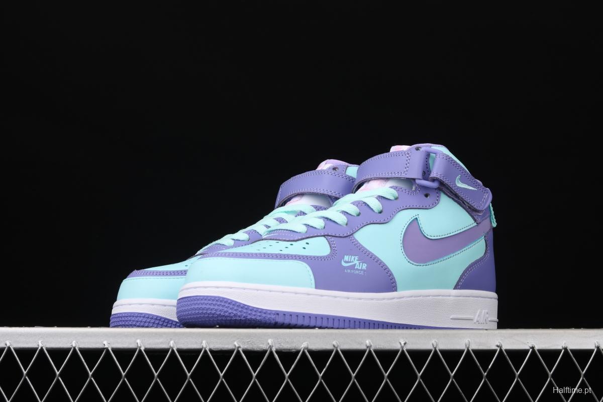 NIKE Air Force 1 Mid sells blue and purple color Zhongbang leisure board shoes CV3039-107overseas