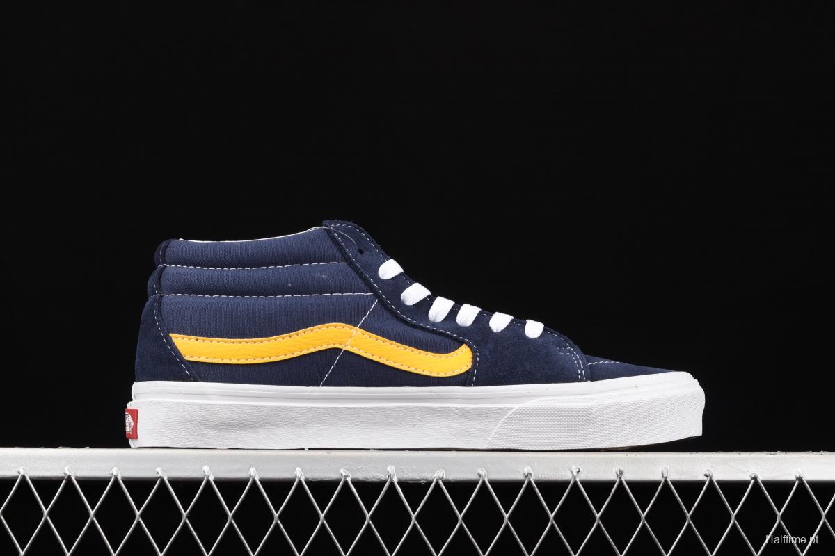 Vans Sk8-Mid blue and yellow color splicing of vintage classic canvas skateboard shoes VN0A3WM34PL