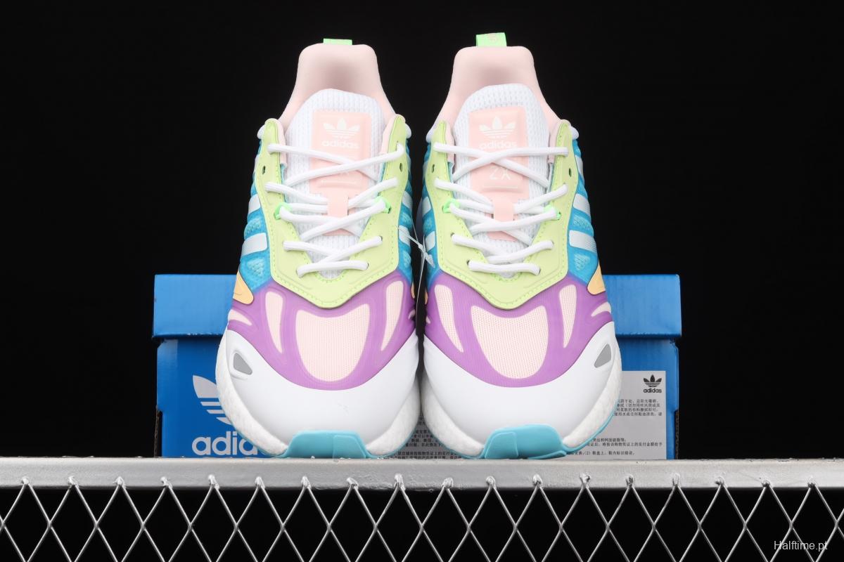 Adidas ZX 2K Boost 2.0 GZ7502 2021 Summer New Clover Popcorn vintage running shoes