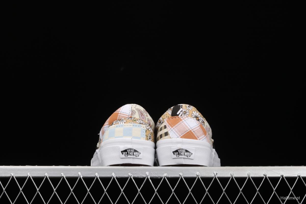 Vans Slip On retro limited white cashew flower splicing asymmetrical chessboard low upper board shoes VN0A5A084201