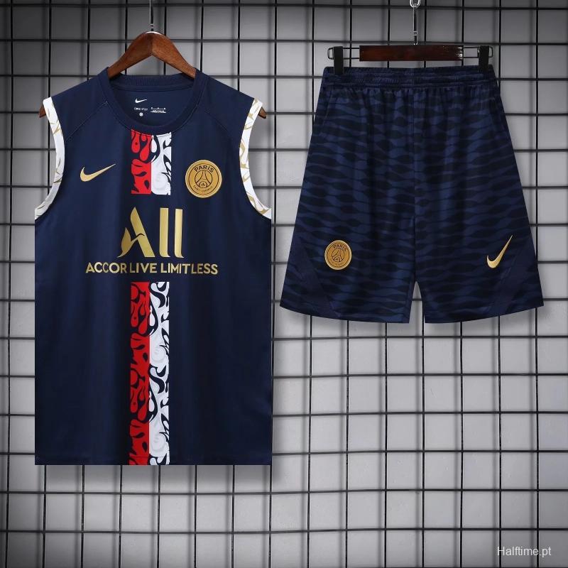 22/23PSG Royal Blue Golden Shield Pre-match Training Jersey Vest