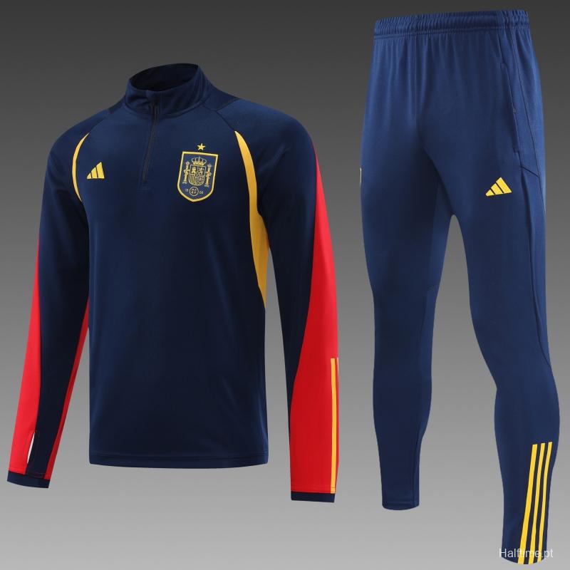 2022 Spain Navy Half Zipper Tracksuit