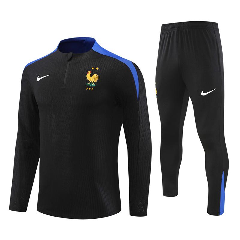 Player Version 2024 France Black Half Zipper Jacket+Long Pants