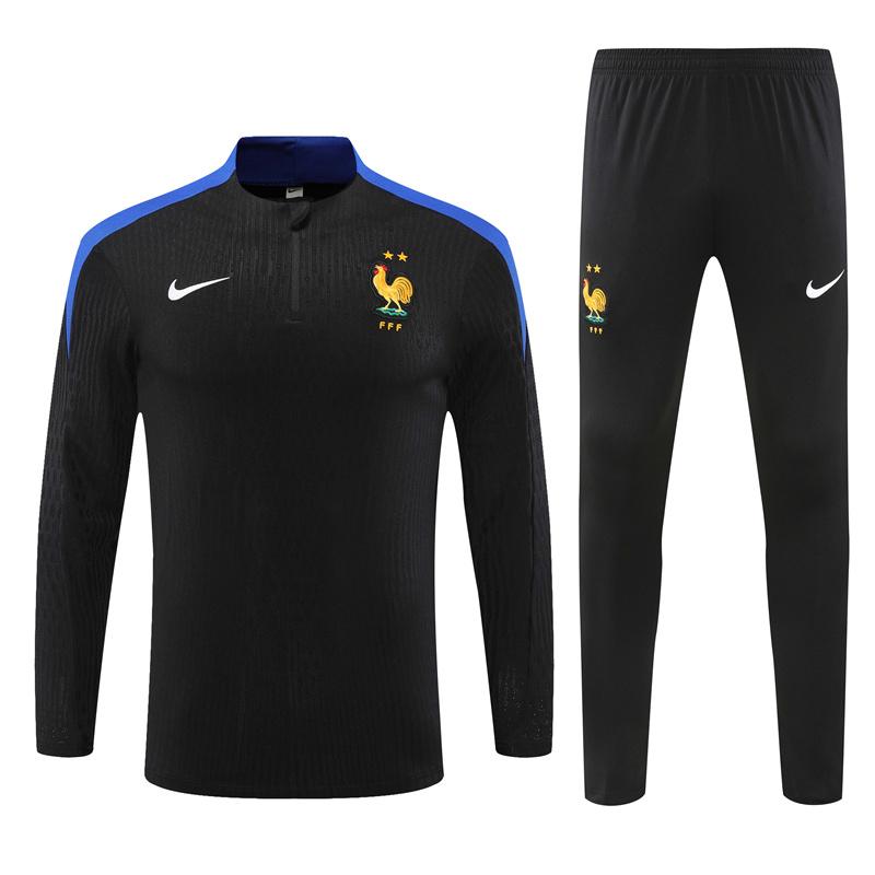 Player Version 2024 France Black Half Zipper Jacket+Long Pants