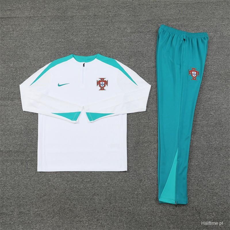 2024 Portugual White Half Zipper Jacket+Long Pants