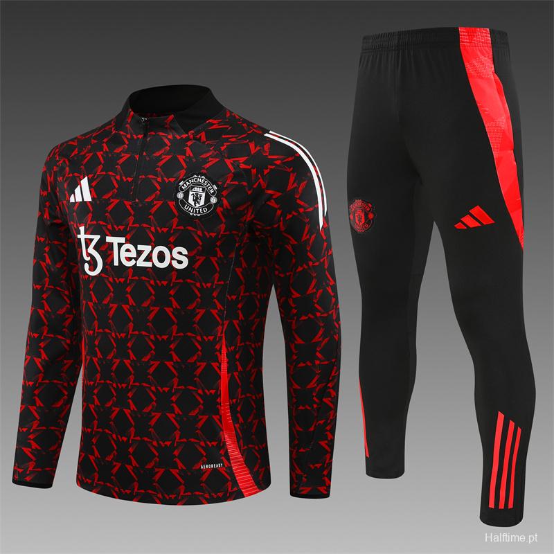 24/25 Manchester United Black/Red Special Half Zipper Jacket+Long Pants