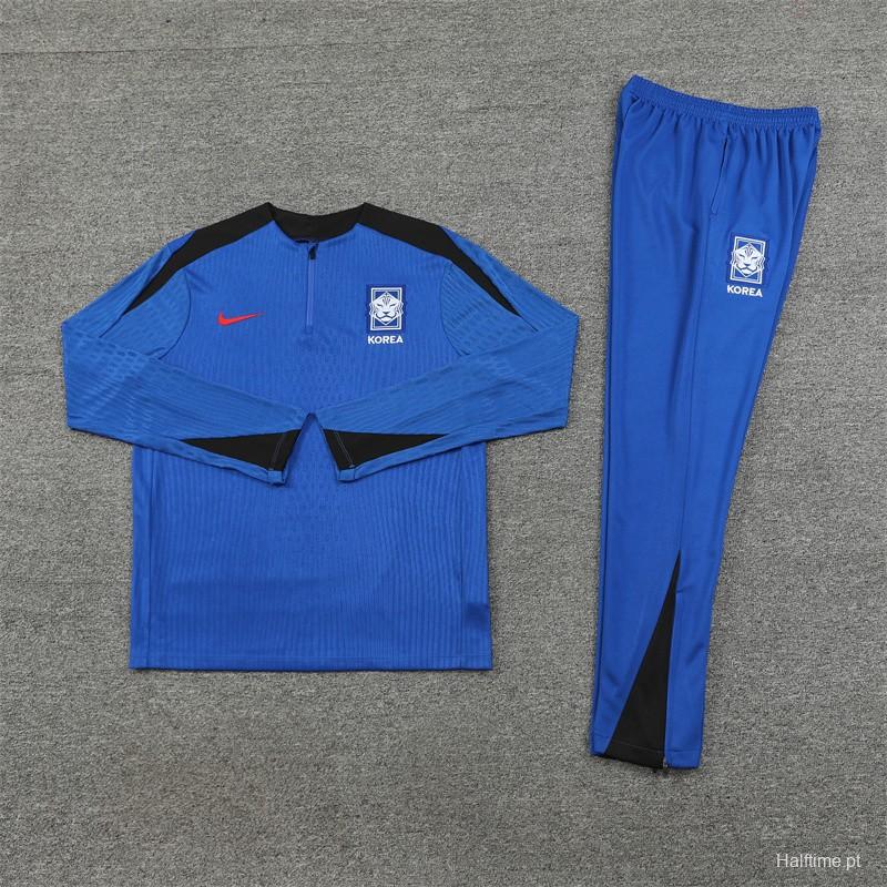 2024 South Korea Blue Half Zipper Jacket+Long Pants