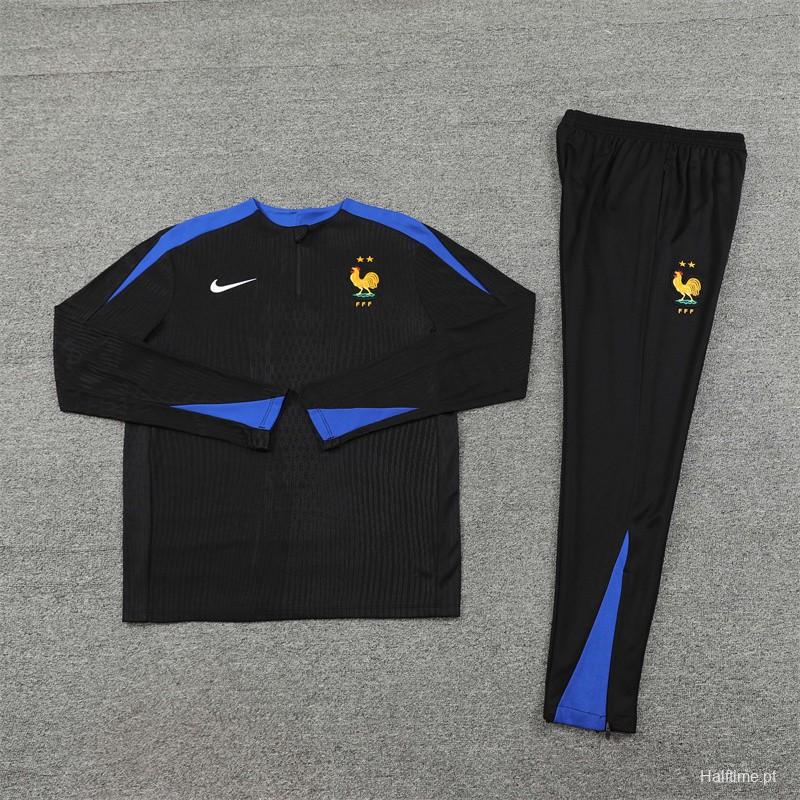 Player Version 2024 France Black Half Zipper Jacket+Long Pants