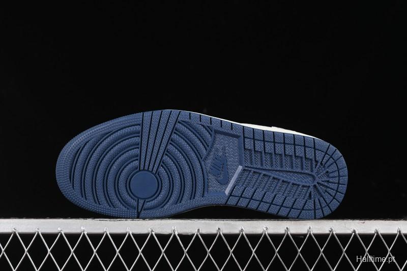 Nike Travis Scott x Fragment Design x Air Jordan 1 Low OG SP AJ1 Levi's Collaboration - White Blue Canvas Low Top Casual Sneakers - JH6088-605