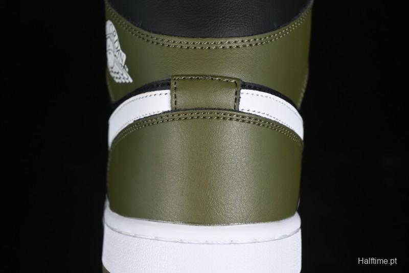 Nike Air Jordan 1 Mid AJ1 Army Green Mid-Top Casual Sneakers - DQ8426-092