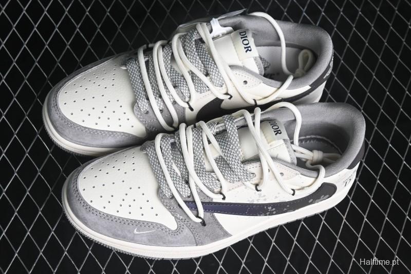 Nike Travis Scott x Fragment Design x Air Jordan 1 Low OG SP AJ1 Dior Collaboration - Splatter Lace-Up Low-Top Casual Sneakers DM9288-002