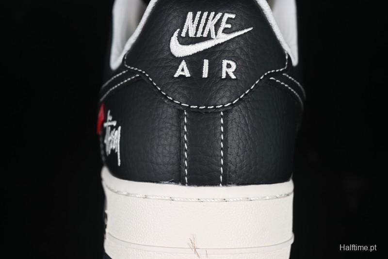 Nike Air Force 1 '07 Low Stussy Supreme Collaboration Dual-Tone Black Red Logo Low-Top Casual Sneakers - HH7518-043