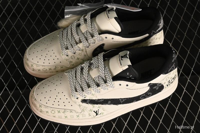 Nike Air Jordan 1 Low OG SP Travis Scott x Fragment Design Black Denim Print Casual Sneakers - SJ2068-005