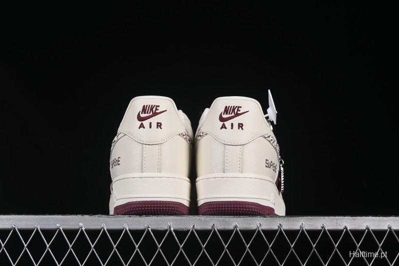 Nike Air Force 1'07 Low Supreme Collaboration Rice Wine Red Casual Sneakers - KK1988-070