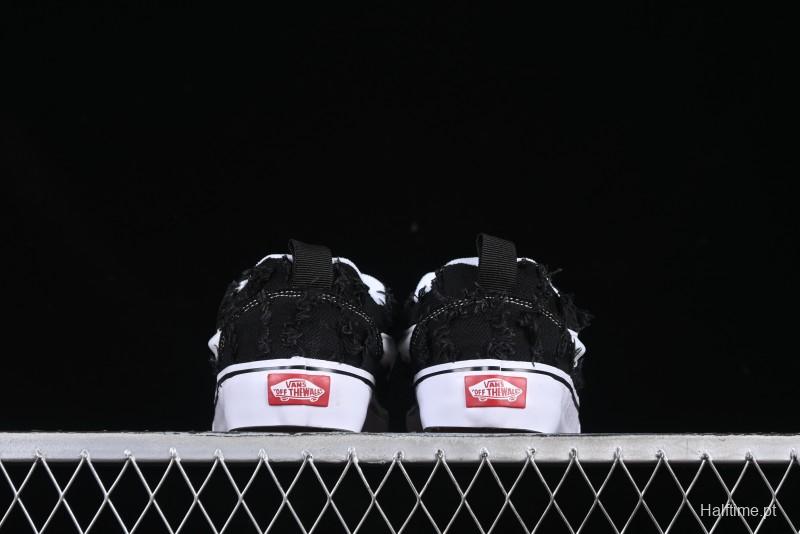 Vans Old Skool Distressed Black Canvas Sneakers with Orange Accents