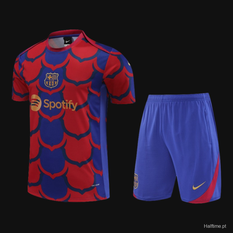 23/24 Barcelona Academy Pro Pre-Match Blue Cotton Short Sleeve Jersey+Shorts